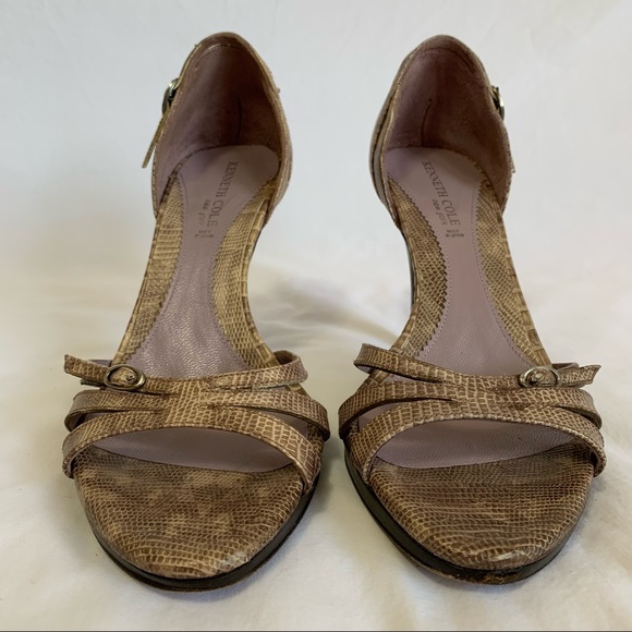 Kenneth Cole Leather, faux alligator open toe strappy high heels, made in Spain - Picture 2 of 12